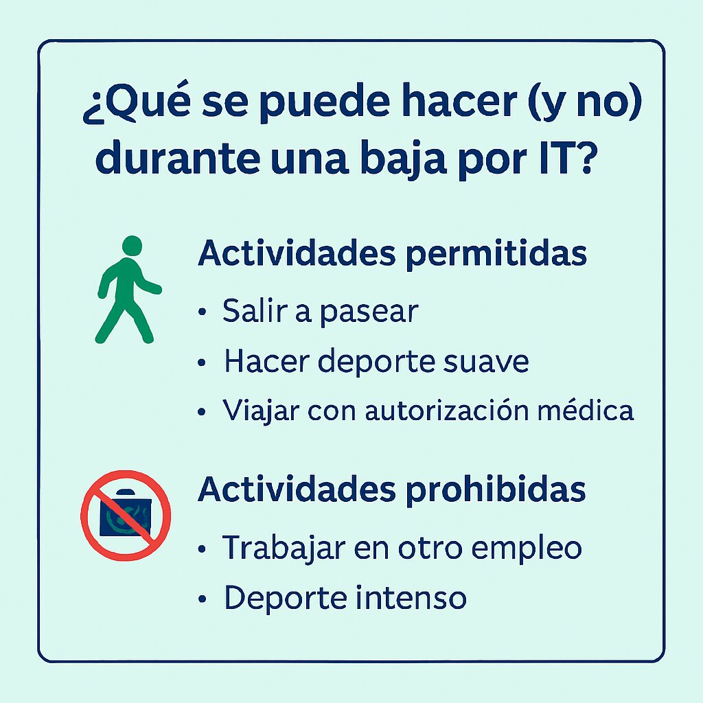 Infografía Baja por Incapacidad Temporal | Asesoría Ilustración cuadrada con tonos verdes y azules sobre la baja por IT, destacando trámites y derechos laborales